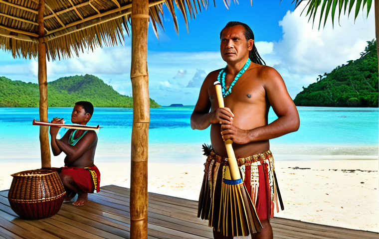 **Prompt 1: Visionary Foundations and Cultural Harmony**
    A serene and wise leader, reminiscent of Sir Peter Kenilorea, stands at the forefront, gazing confidently towards a vibrant future. Behind him, the Solomon Islands flag waves gently, symbolizing national unity. The scene is rich with cultural elements: a group of diverse islanders playing traditional panpipes and bamboo flutes, their music weaving through the lush tropical landscape. Intricate wood carvings and beautifully woven baskets are subtly integrated, representing the rich artistic heritage. The backdrop features pristine turquoise waters and verdant islands under a warm, unifying sun, conveying a sense of deep respect and the soul of the archipelago.