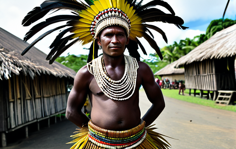 솔로몬 제도 전통 의상 - "Close-up of a handcrafted necklace featuring sea shells, pearls, and corals, meticulously arranged,...