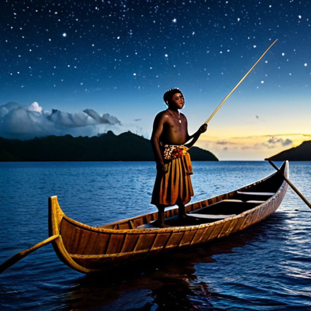 솔로몬 제도 전통 항해 기술 - Starlit Navigation**

"A skilled navigator from the Solomon Islands, fully clothed in traditional at...
