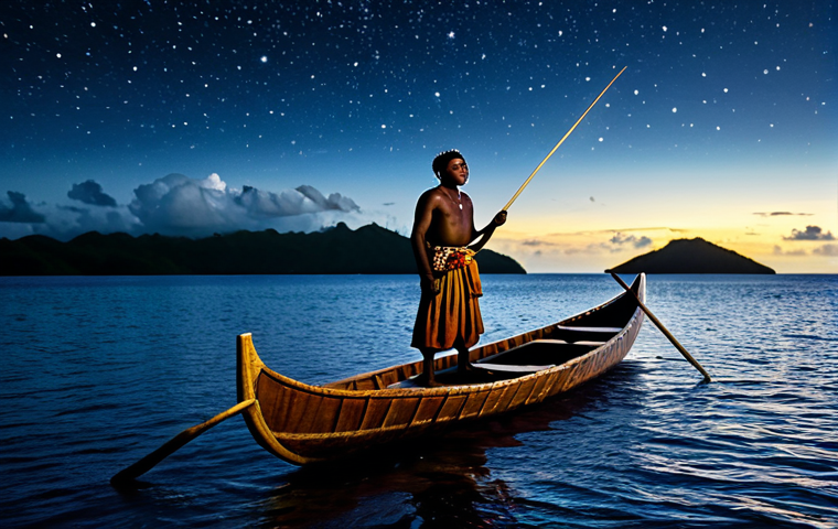솔로몬 제도 전통 항해 기술 - Starlit Navigation**

"A skilled navigator from the Solomon Islands, fully clothed in traditional at...