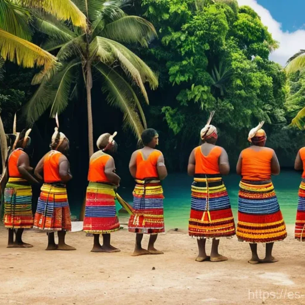 솔로몬 제도 부족 간 갈등 - **"A vibrant scene depicting a traditional 'kastom' ceremony in a Solomon Islands village. Indigenou...