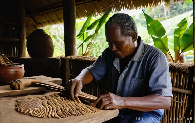솔로몬 제도 예술가 및 음악가 - **Prompt 1: Marovo Wood Carver Crafting a Nguzu Nguzu**
    A highly detailed, realistic image of a ...