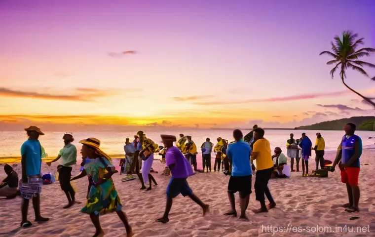 솔로몬 제도 예술가 및 음악가 - **Prompt 2: Traditional Panpipe Orchestra Performance**
    A vibrant and authentic image depicting ...