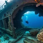 솔로몬 제도 관광 명소 - **Underwater World War II Shipwreck and Marine Life:**
    "An awe-inspiring underwater scene in the...