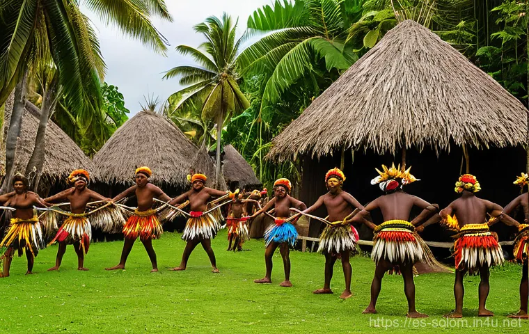 솔로몬 제도 관광 명소 - **Lush Tropical Landscape and Artificial Islands:**
    "A stunning panoramic view of the Langa Lang...