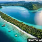 솔로몬 제도 주요 사건 - **Prompt: "A serene aerial view of a vibrant Solomon Islands coastal village at sunrise. The village...