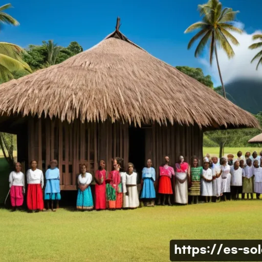 솔로몬 제도 독립 과정 - A detailed historical scene depicting Solomon Islands during British colonial administration in the ...