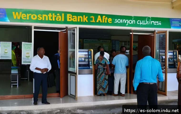 솔로몬 제도 환전 정보 - A bustling local bank branch in Honiara, Solomon Islands, with diverse customers patiently waiting i...
